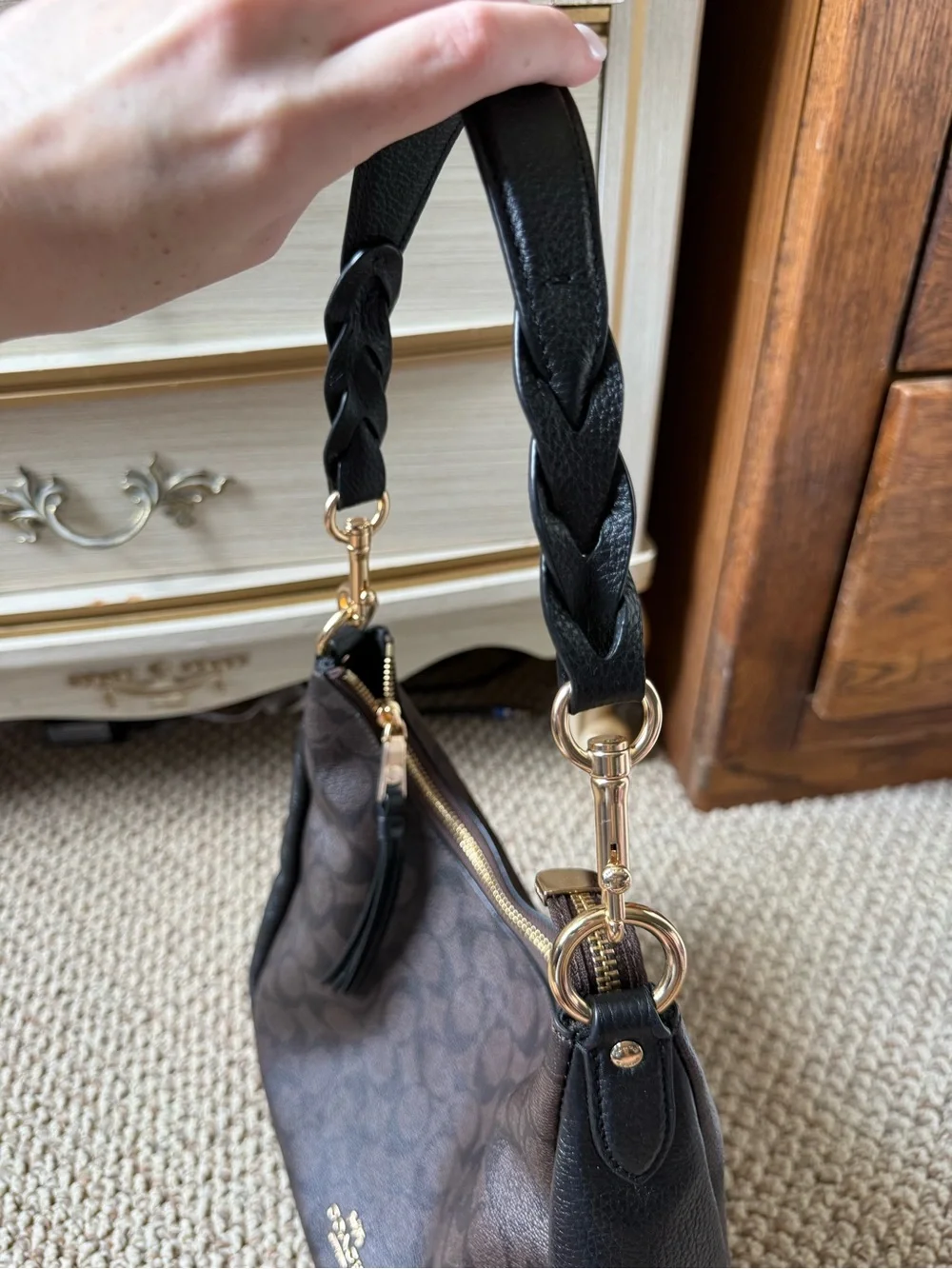Coach Brown and Black Signature Jules Hobo with Gold Hardware